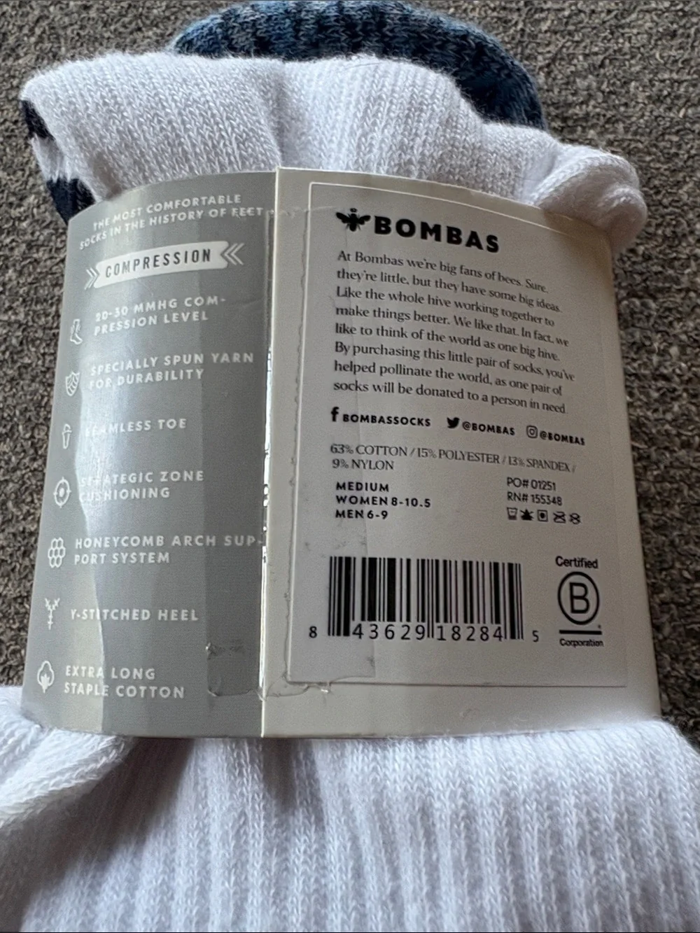 BOMBAS Compression Socks Over Calf 20-30 mmHg NEW Medium 8-10.5 Women 6-9 Men